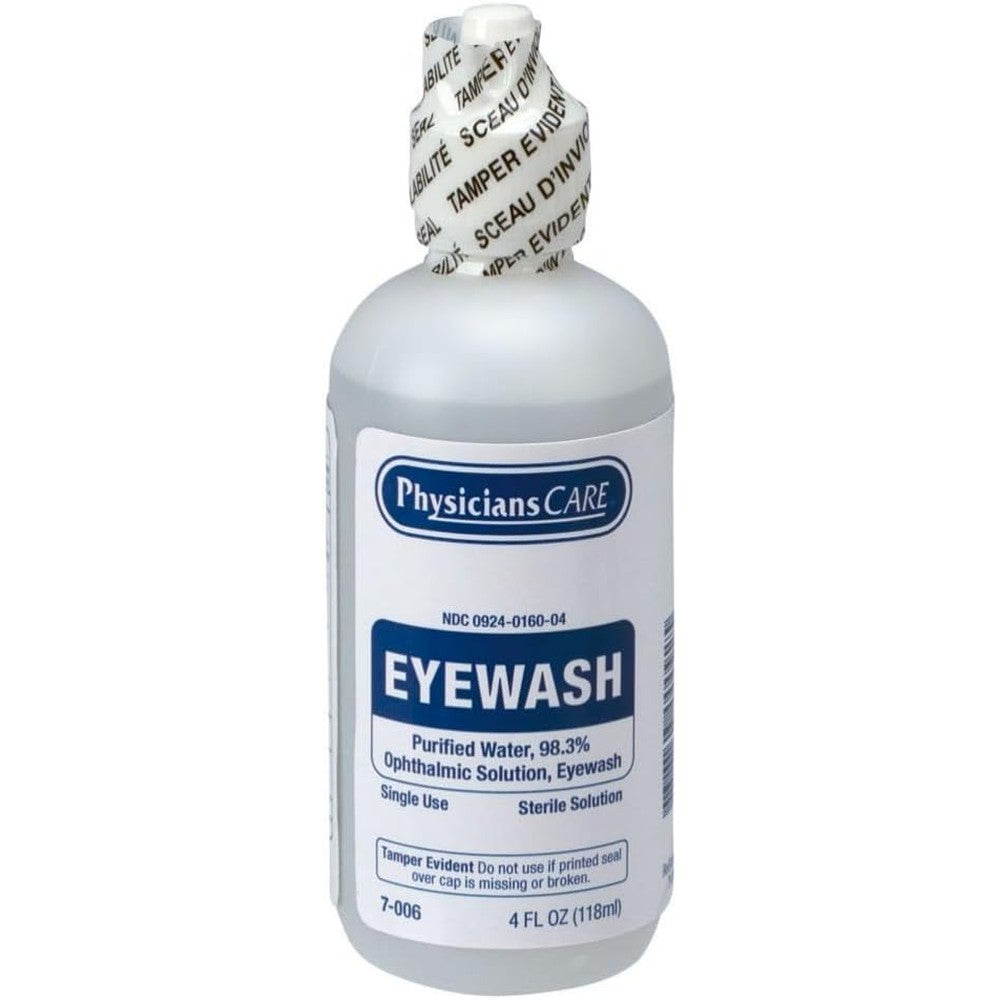PhysiciansCare First Aid Only 4 Ounce Eye Wash Solution front view for emergency irrigation.