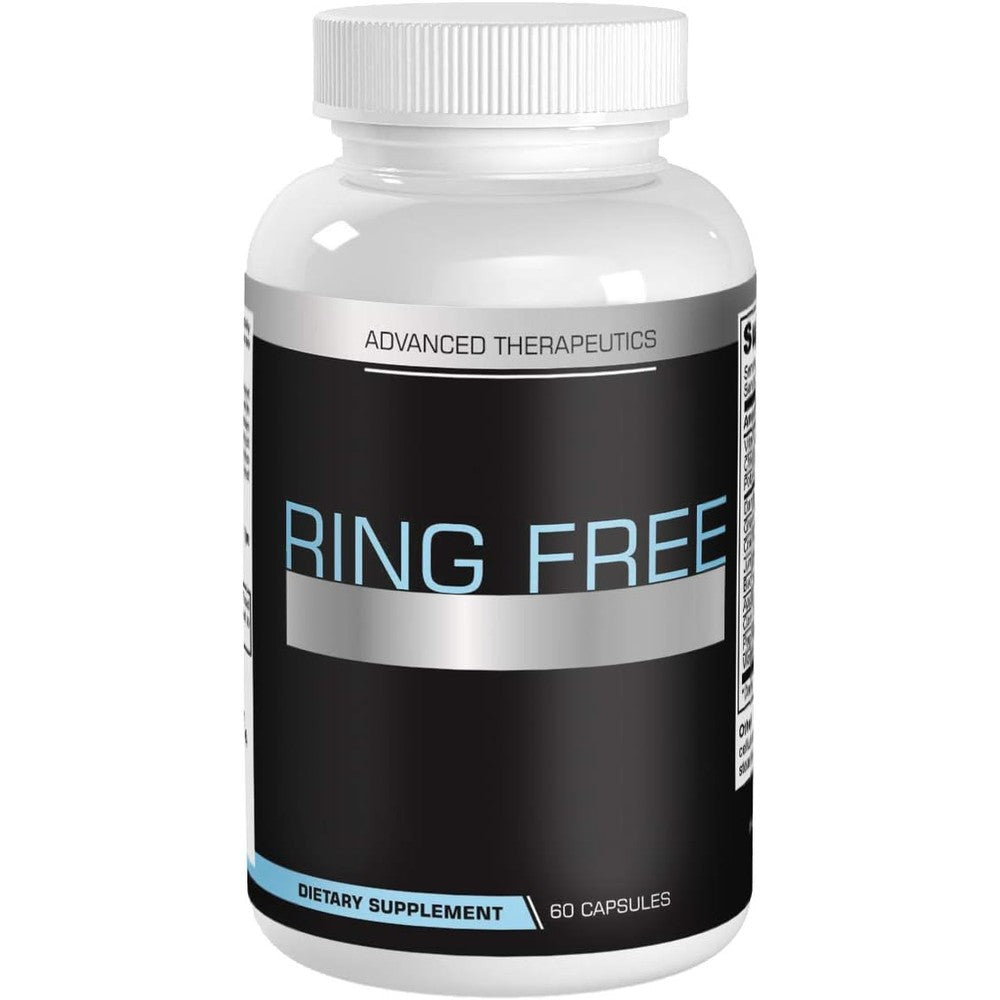 Ring Free Tinnitus Relief Supplement front view bottle containing sixty capsules for ear ringing support