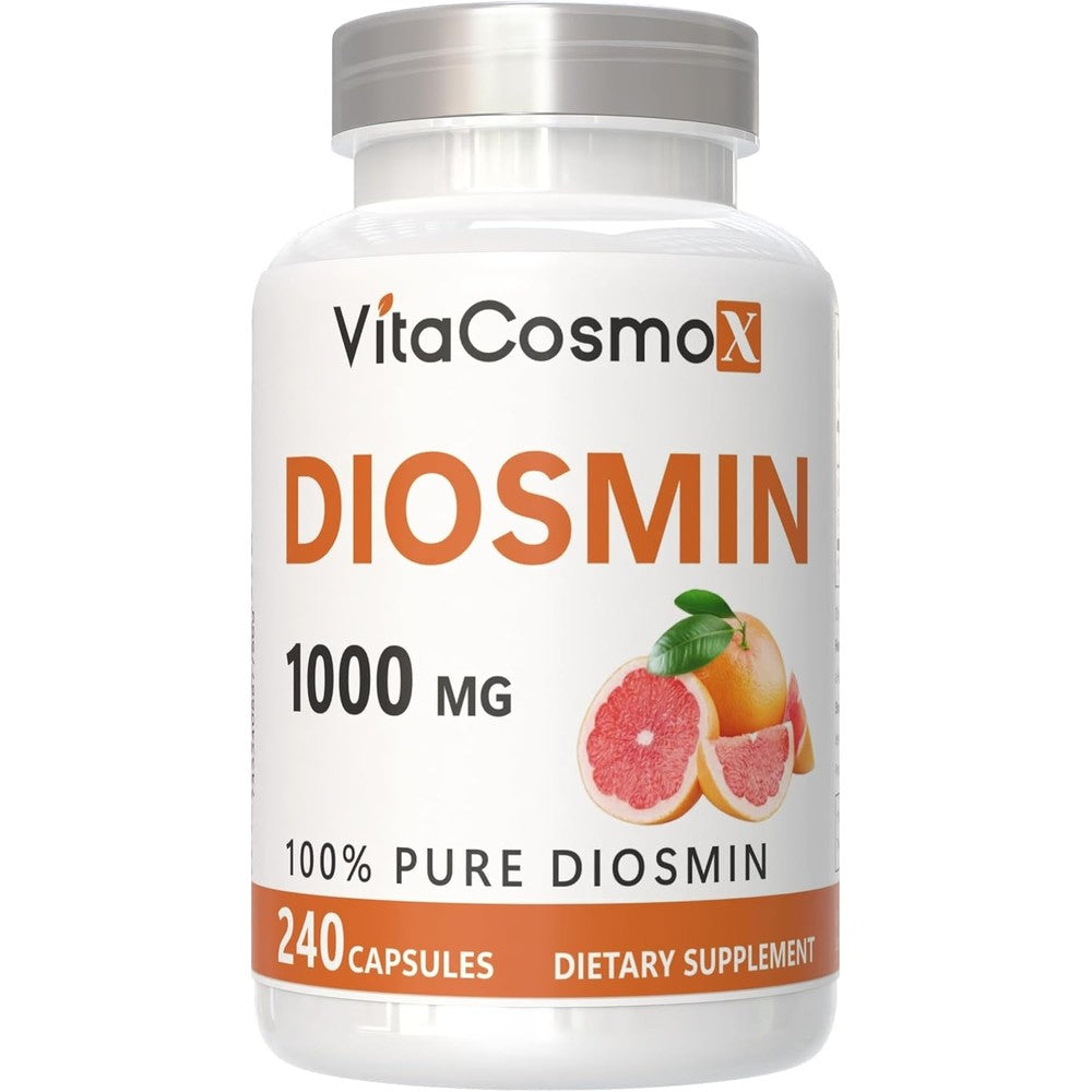 VitaCosmoX Diosmin 1000mg maximum strength 240 vegetable capsules bottle front view