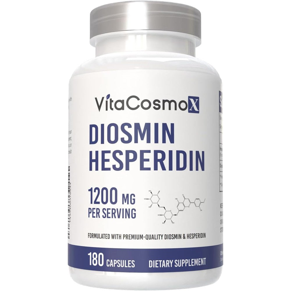VitaCosmoX Diosmin Hesperidin 1200 Milligrams Complex front view bottle for vascular health support