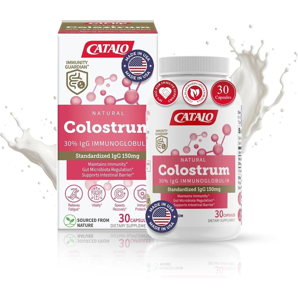 CATALO Natural Bovine Colostrum capsule bottle front view for premium immune support.