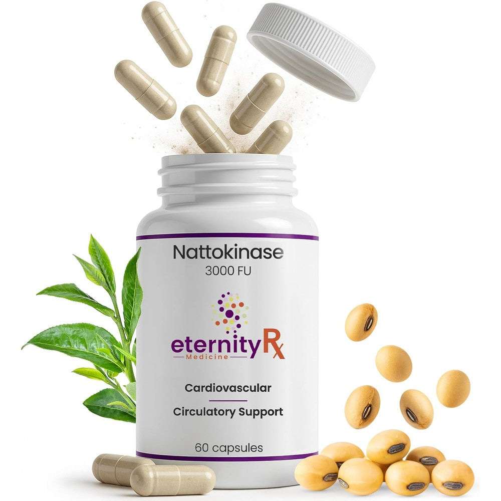 Eternity Medicine Rx Nattokinase 3000 FU 60 capsules front bottle view for cardiovascular support