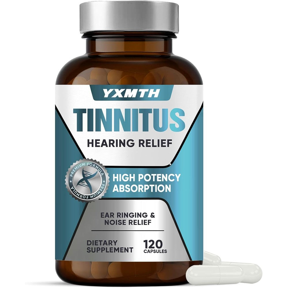 YXMTH Tinnitus Hearing Relief 120 capsules front bottle view for ear ringing support.
