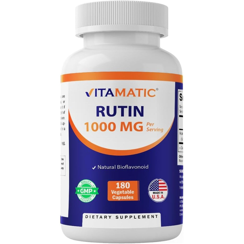 Vitamatic Rutin 180 vegetable capsules bottle front view showing 500 mg potency