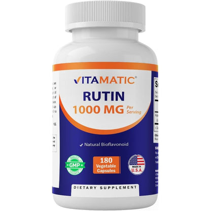 Vitamatic Rutin 180 vegetable capsules bottle front view showing 500 mg potency