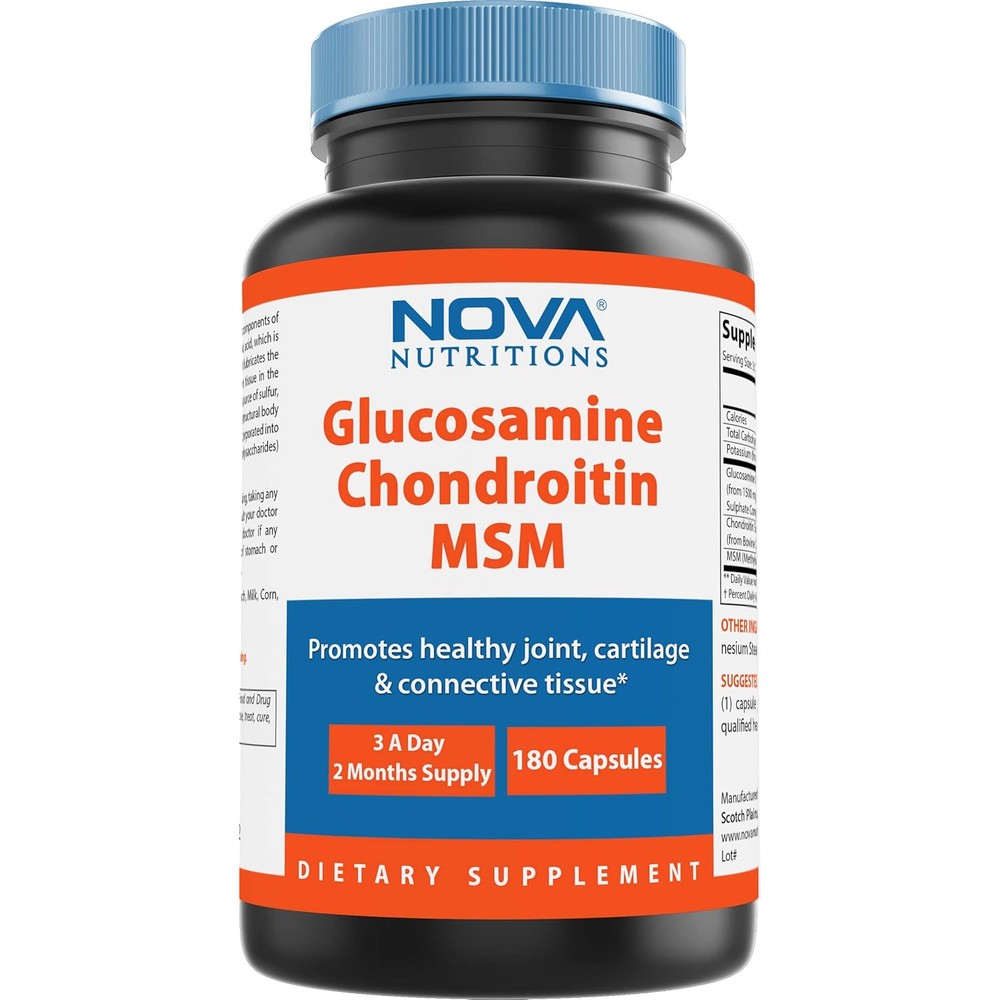 Nova Nutritions Triple Strength Glucosamine Chondroitin MSM 180 capsules front view joint support supplement
