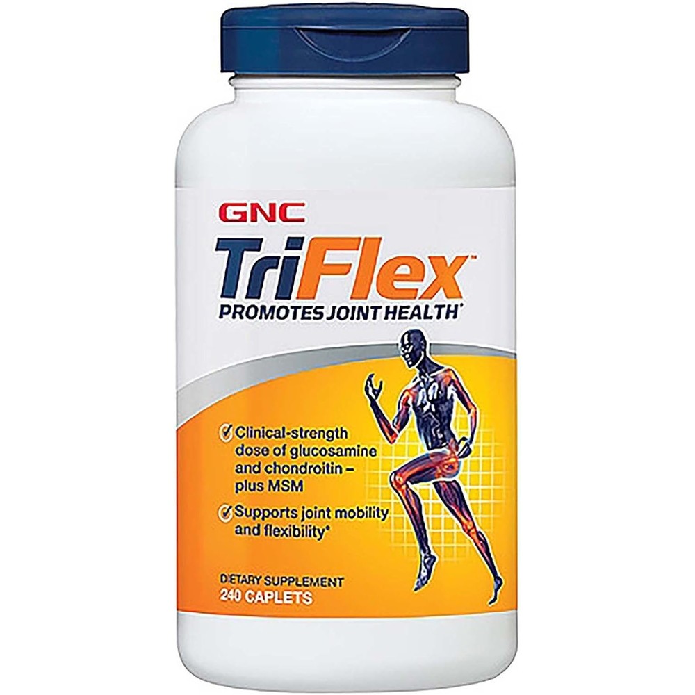 GNC TriFlex Joint Health 240 Caplets front view imported supplement for joint mobility.