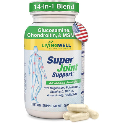 Super Joint Support Glucosamine Chondroitin And MSM For Bone And Muscle Health Supplement With Vitamin D And Magnesium 90 Capsules