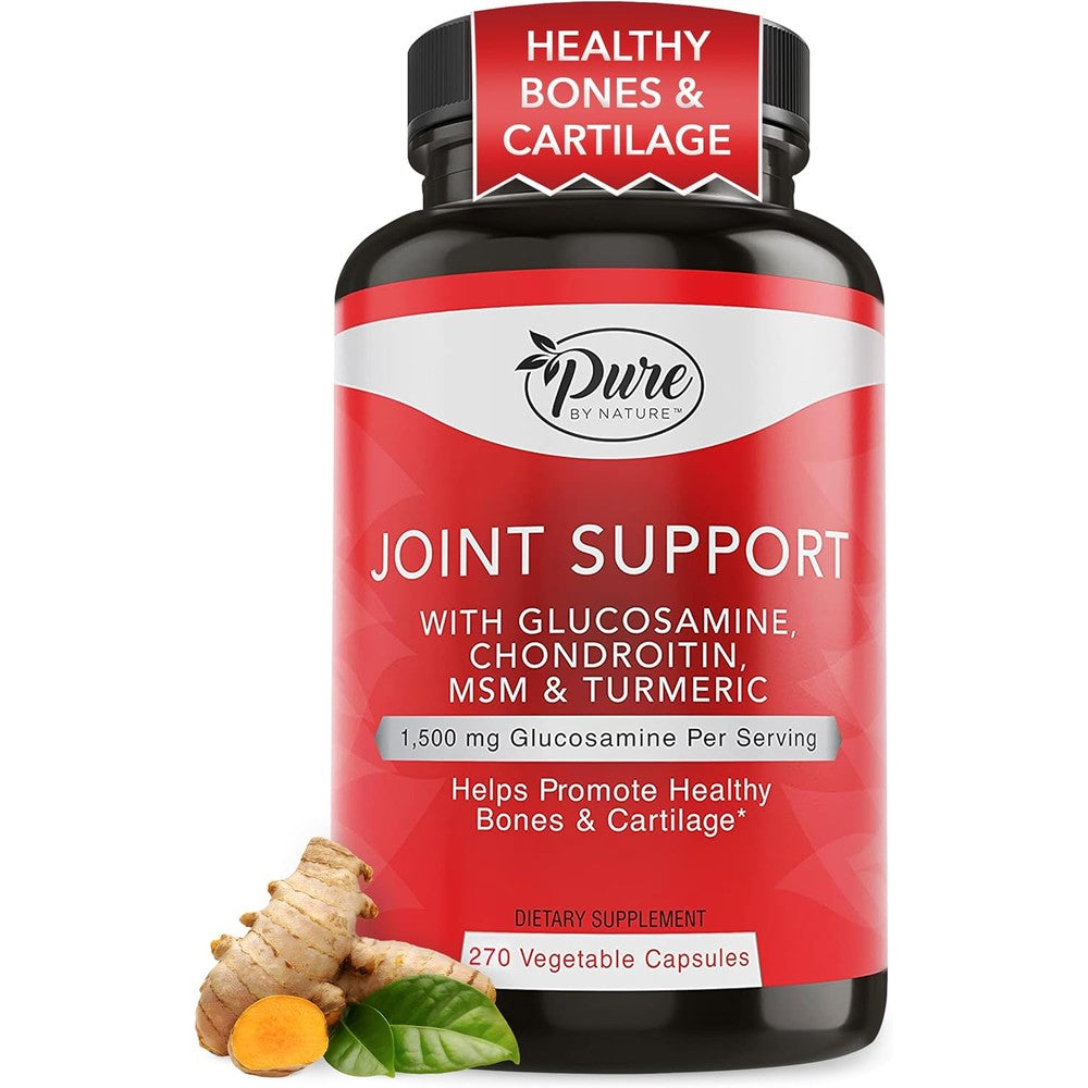 Pure By Nature Joint Support Glucosamine With Chondroitin Turmeric MSM Boswellia Cartilage Health Supplement 270 Capsules