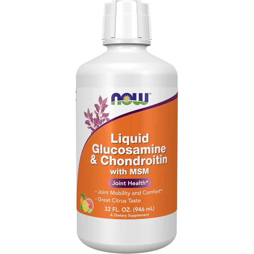 NOW Foods Liquid Glucosamine and Chondroitin with MSM 32 fluid ounce bottle front view joint health supplement