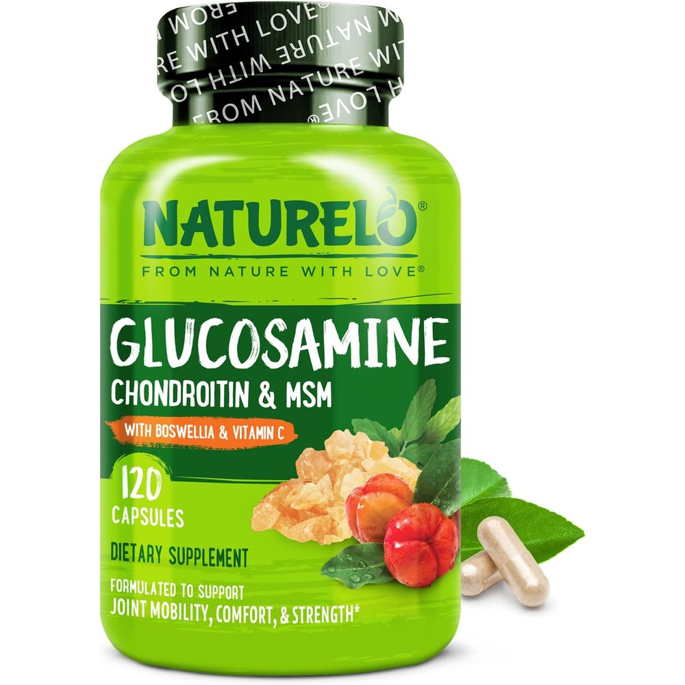 NATURELO Glucosamine Chondroitin MSM With Boswellia And Vitamin C Joint Support Supplement For Mobility And Cartilage Strength 120 Capsules