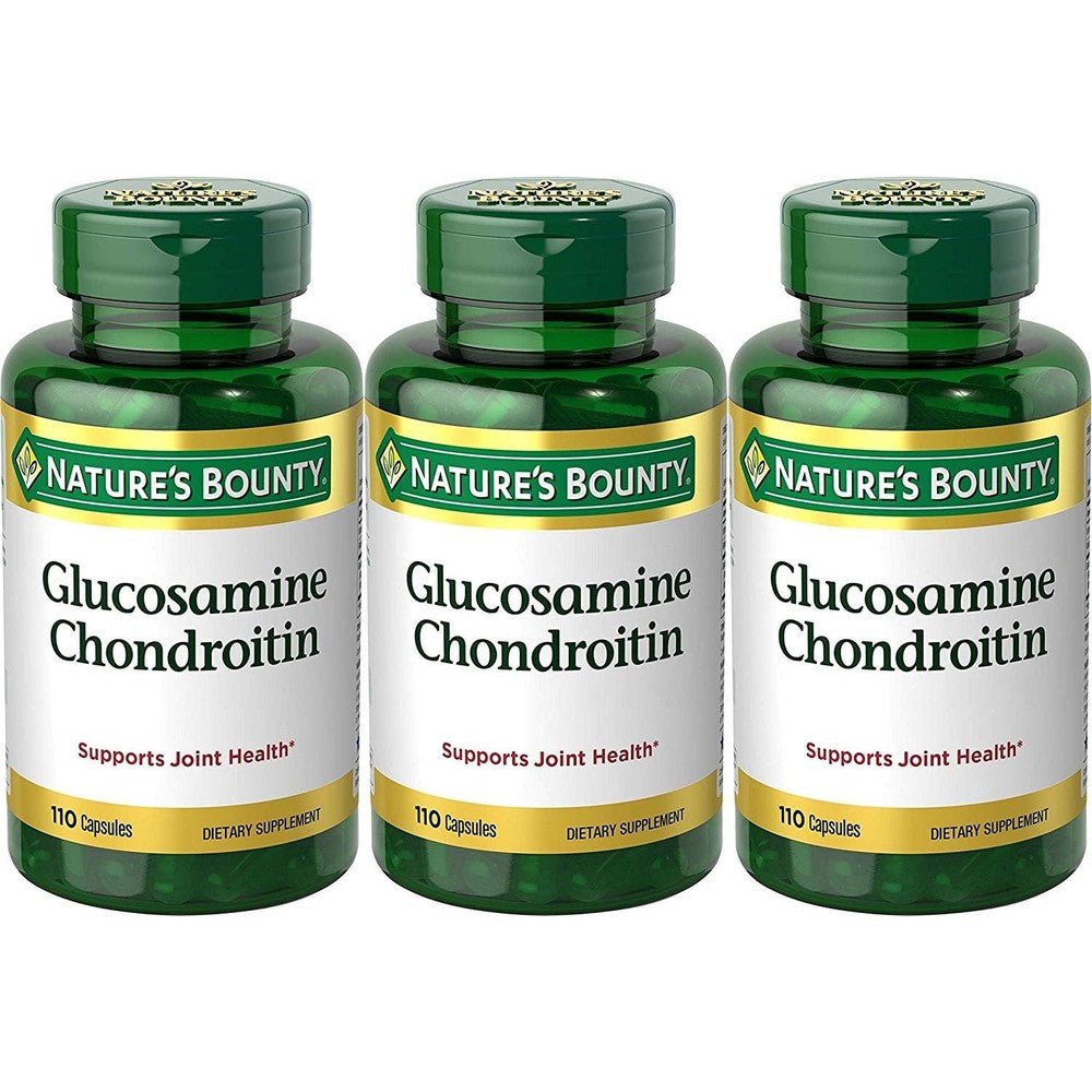 Nature's Bounty Glucosamine Chondroitin Complex 110 Capsules pack of three front view authentic joint health supplement