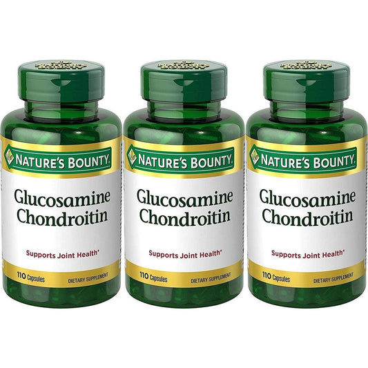 Nature's Bounty Glucosamine Chondroitin Complex 110 Capsules pack of three front view authentic joint health supplement