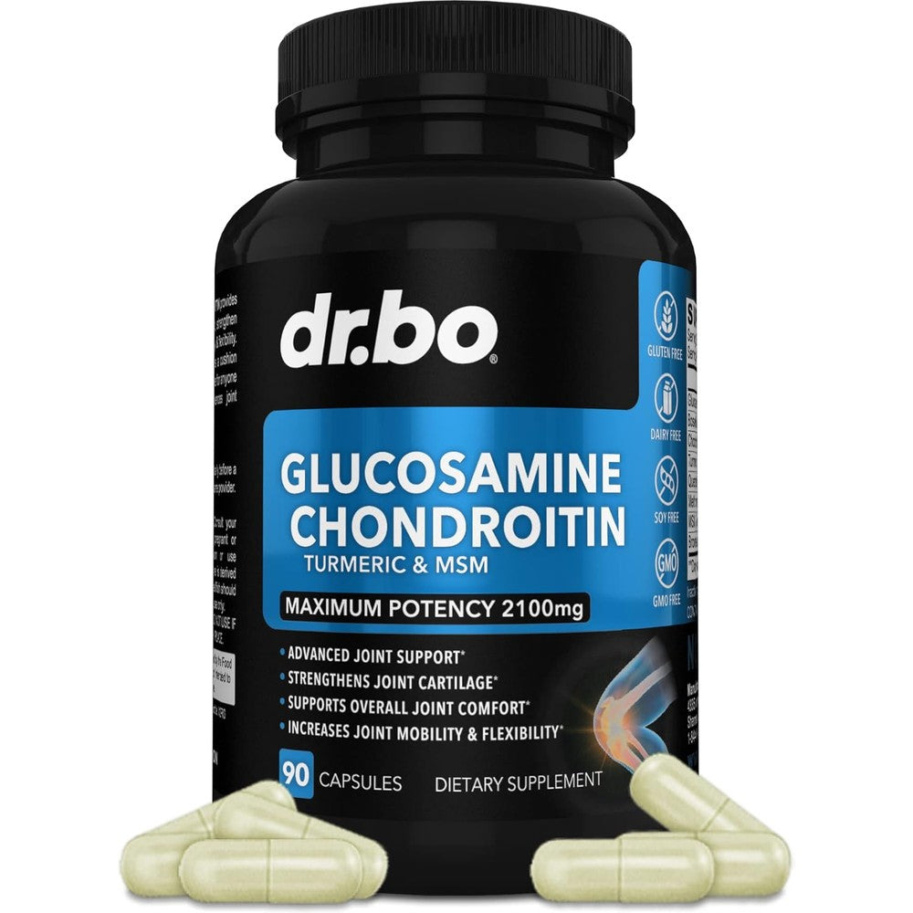 Dr. Bo Glucosamine Chondroitin MSM Turmeric Joint Health Supplement For Knee And Bone Support Triple Strength 2100mg 90 Vegetable Capsules