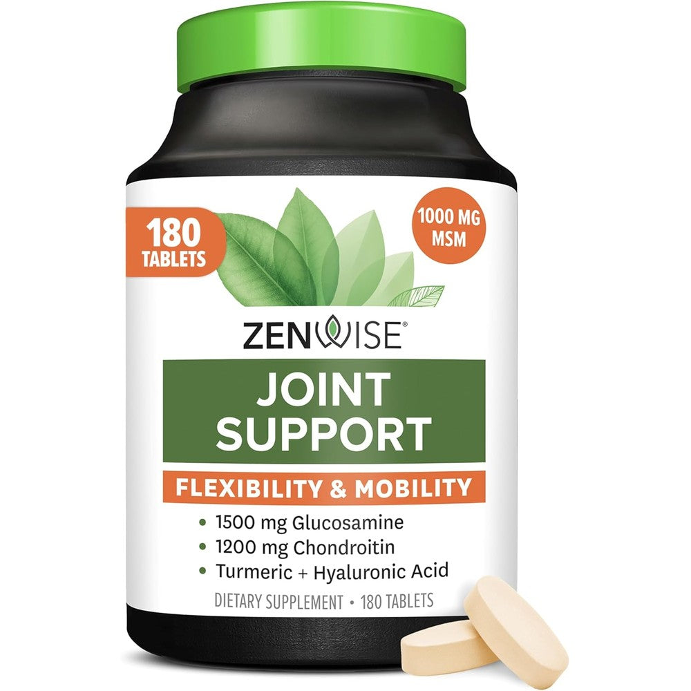 Zenwise Health Joint Support Supplement With Glucosamine Chondroitin MSM And Curcumin For Mobility And Flexibility Support 180 Count
