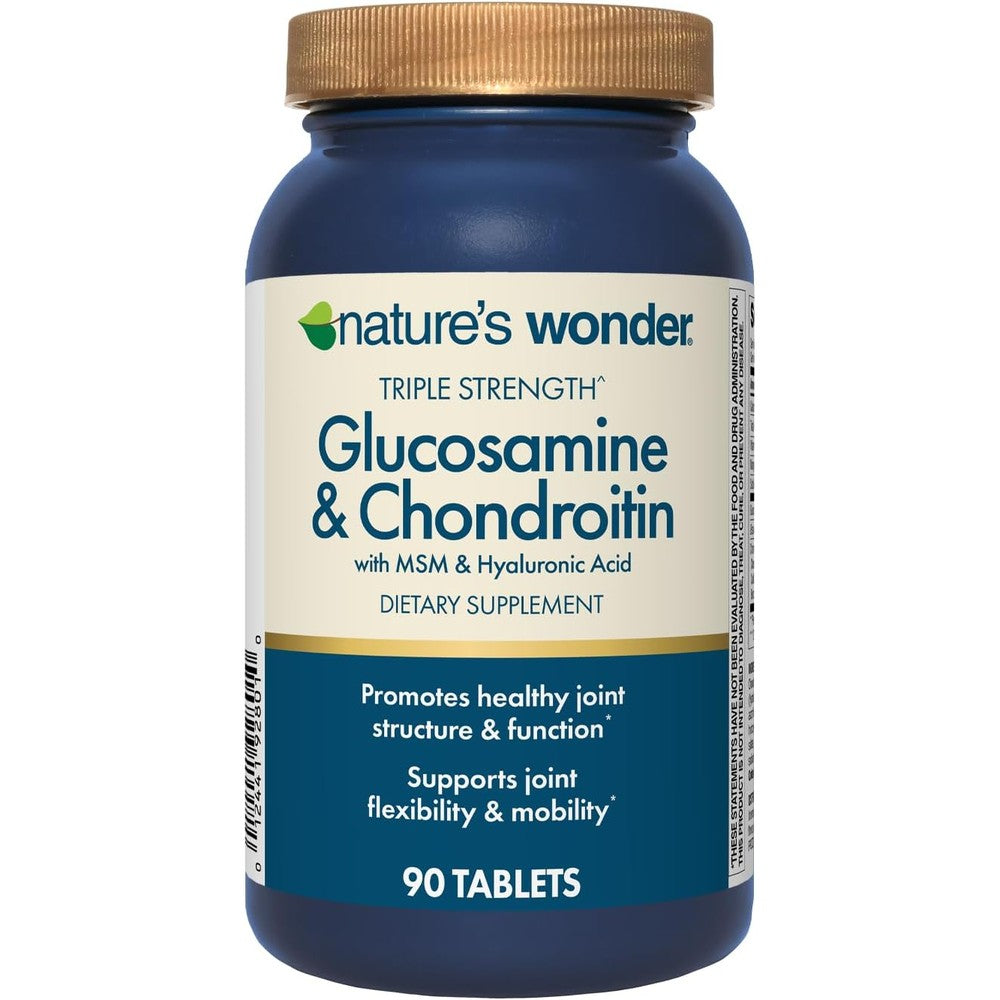 Nature's Wonder Triple Strength Glucosamine Chondroitin With Msm Hyaluronic Acid And Boswellia Joint Health Support 90 Tablets