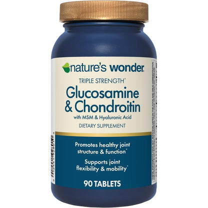 Nature's Wonder Triple Strength Glucosamine Chondroitin With Msm Hyaluronic Acid And Boswellia Joint Health Support 90 Tablets