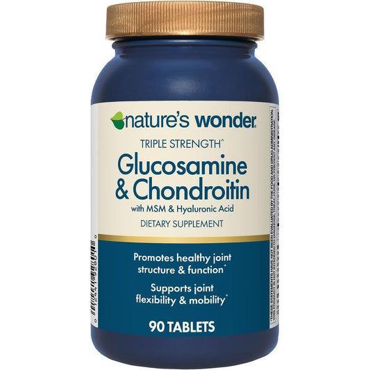 Nature's Wonder Triple Strength Glucosamine Chondroitin With Msm Hyaluronic Acid And Boswellia Joint Health Support 90 Tablets