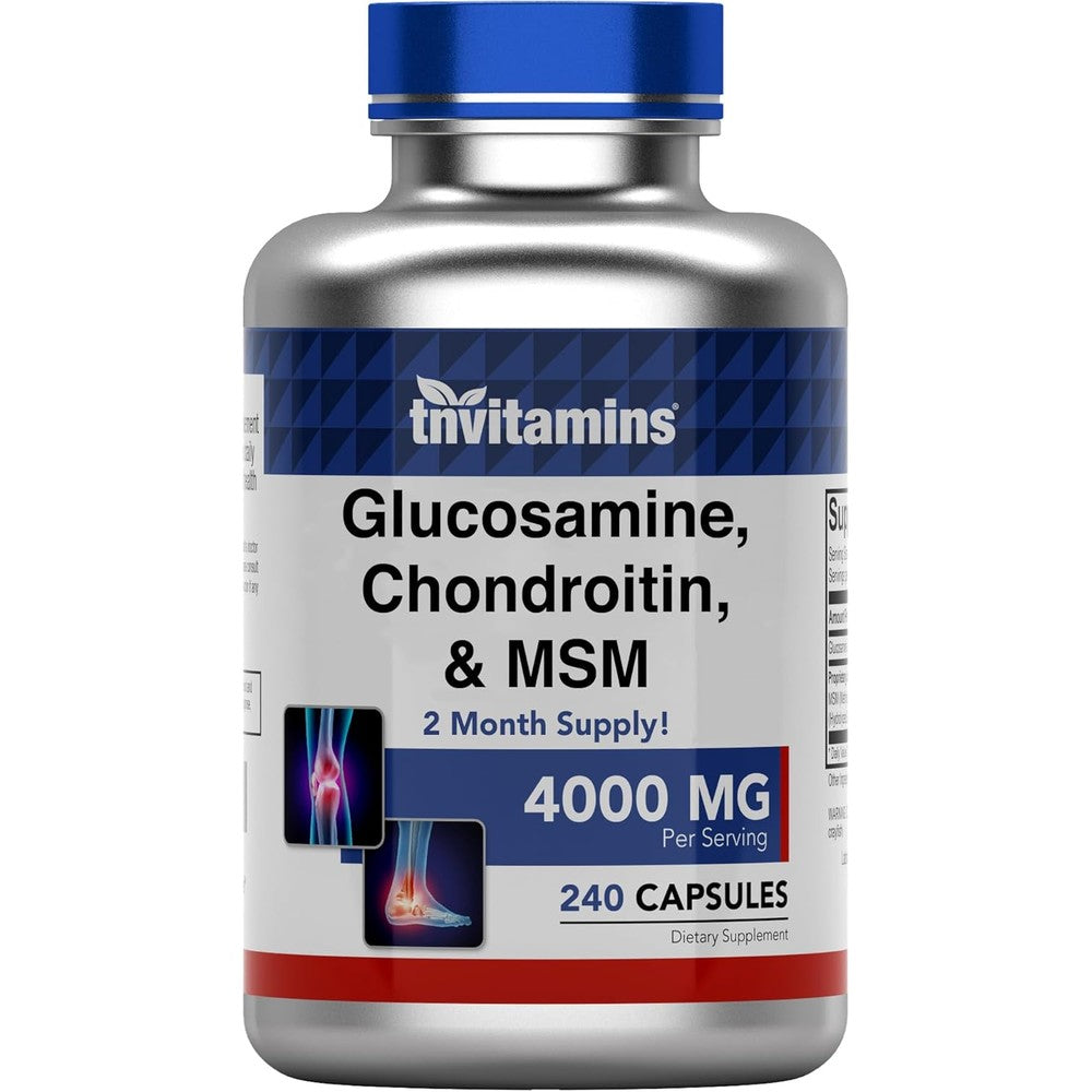 tnvitamins Glucosamine Chondroitin MSM Capsules 4000 mg For Joint Support And Mobility 240 Count