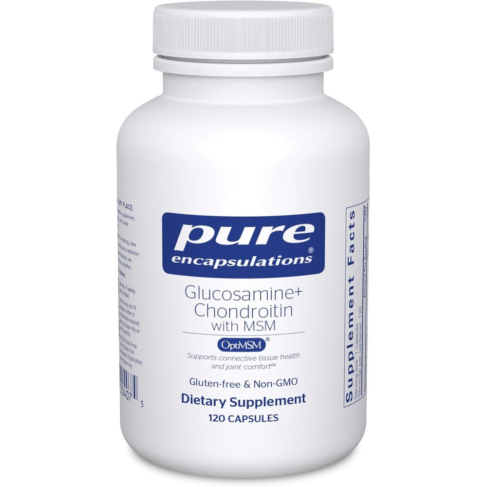 Pure Encapsulations Glucosamine Chondroitin with MSM 120 capsules front bottle view.
