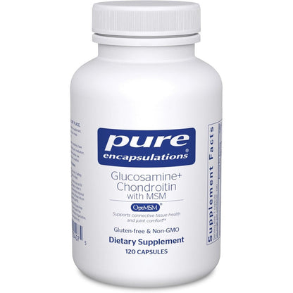 Pure Encapsulations Glucosamine Chondroitin with MSM 120 capsules front bottle view.