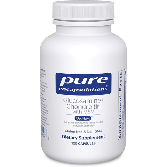 Pure Encapsulations Glucosamine Chondroitin with MSM 120 capsules front bottle view.