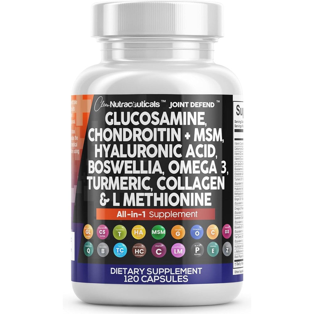 Clean Nutraceuticals Joint Defend Glucosamine Chondroitin 120 capsules bottle front view.