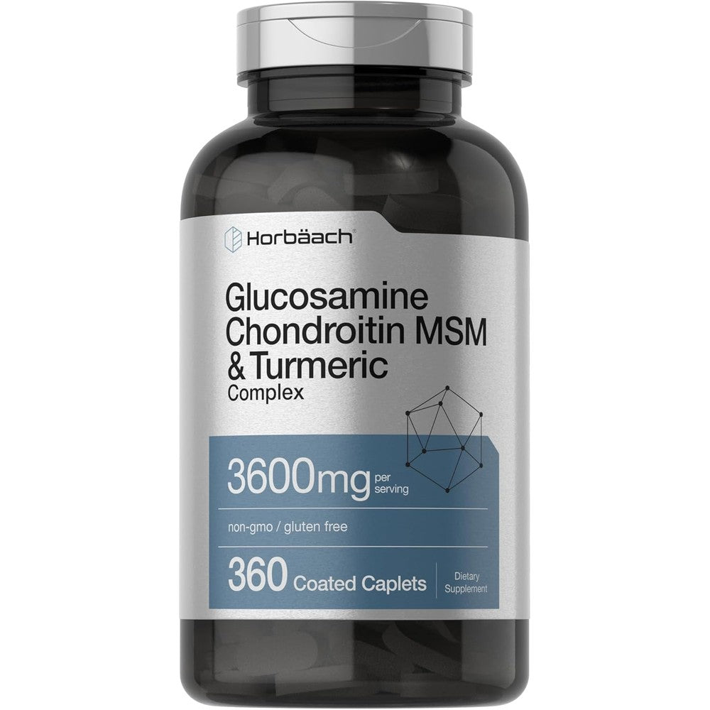 Horbäach Glucosamine Chondroitin MSM Advanced Formula With Turmeric 3600 mg Dietary Supplement 360 Coated Caplets