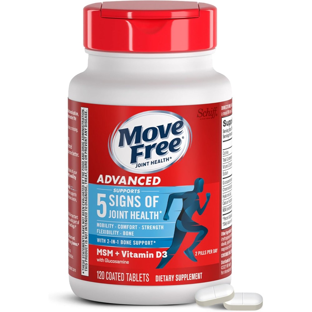 Schiff Move Free Advanced Glucosamine Chondroitin MSM Plus Vitamin D3 Joint Support Supplement For Mobility And Bone Health 120 Tablets