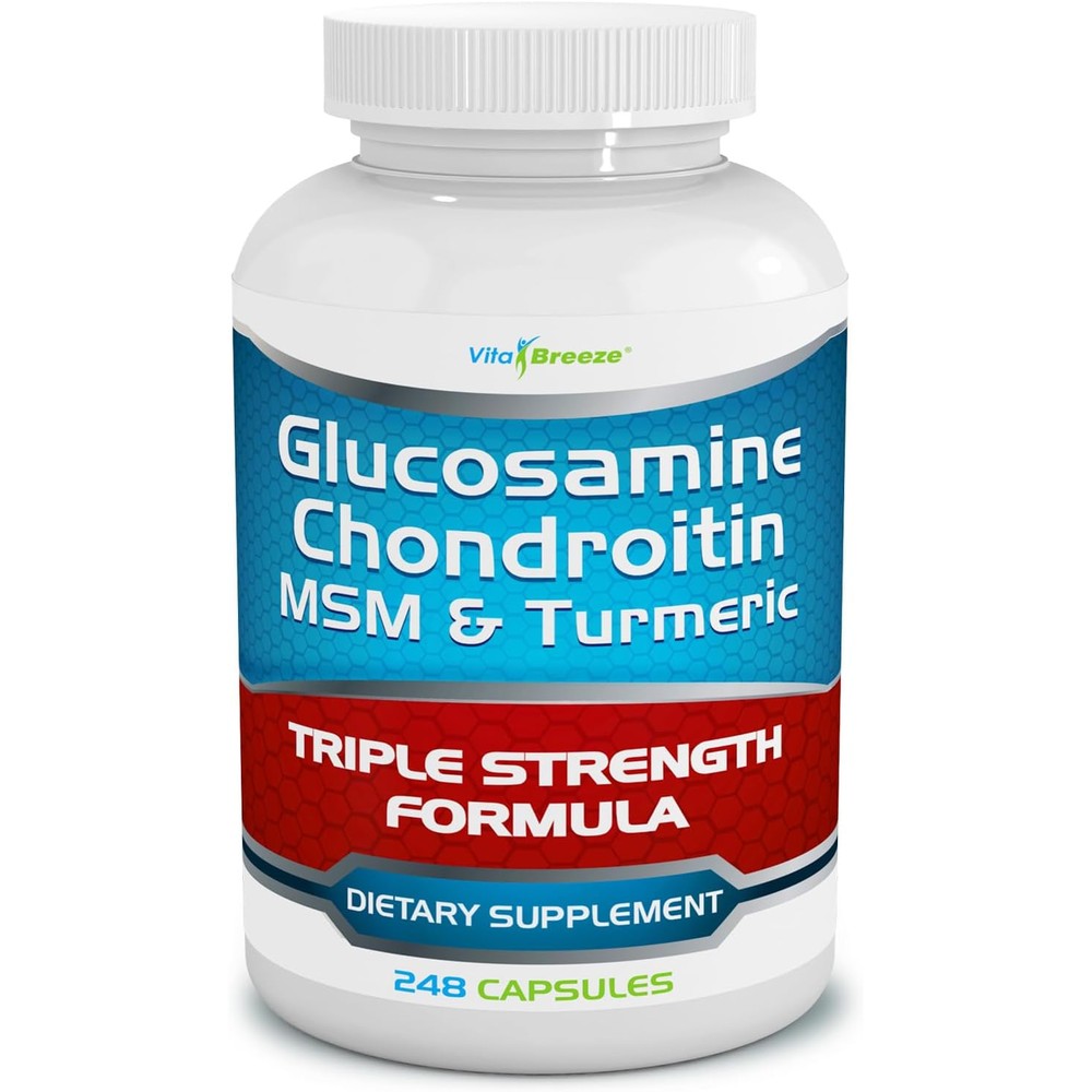 VitaBreeze Glucosamine Chondroitin MSM And Turmeric Triple Strength Joint Support Dietary Supplement 248 Vegetarian Capsules