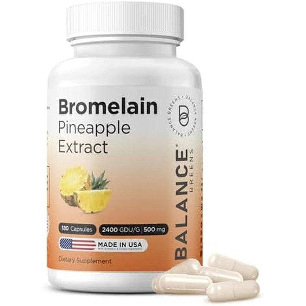 Balancebreens Bromelain 500mg Veggie Capsules With 2400 GDU Pineapple Extract For Digestive And Joint Support, 180 Count - Image 1