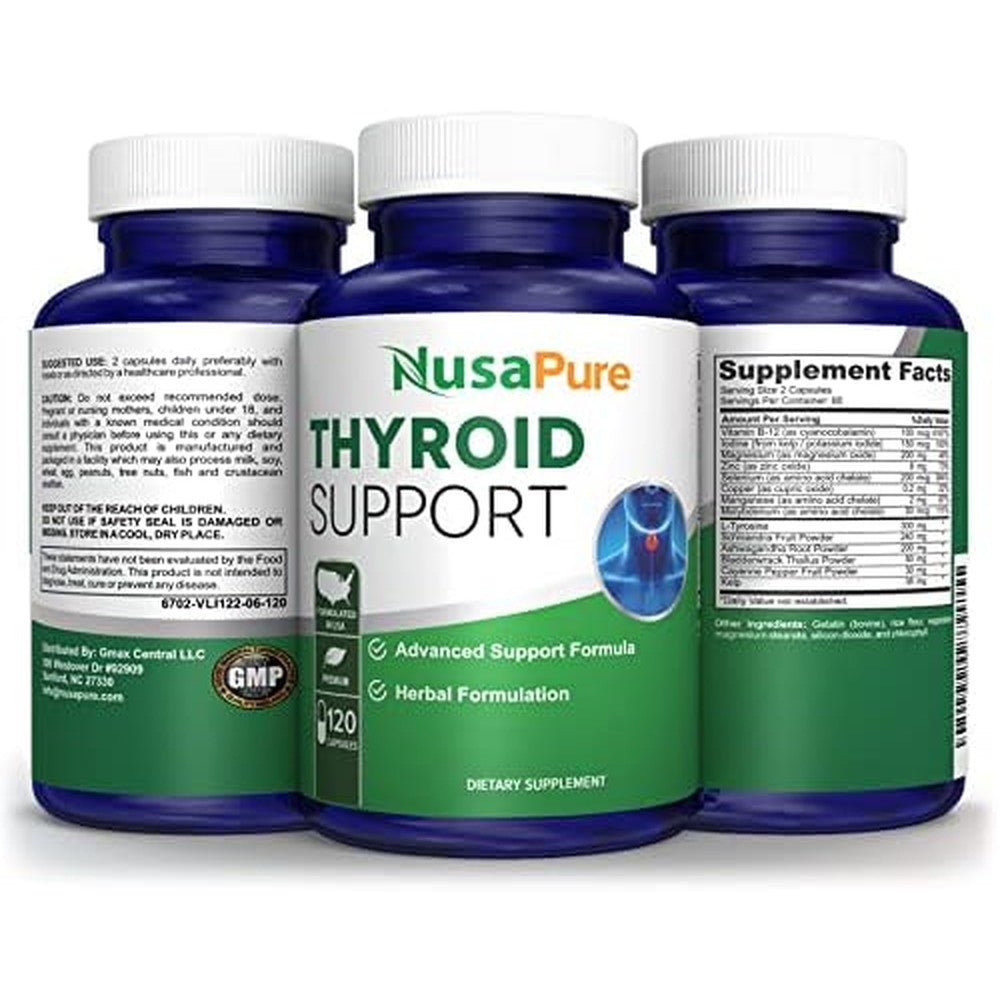 NusaPure Thyroid Support Supplement 120 capsules front view for metabolism care