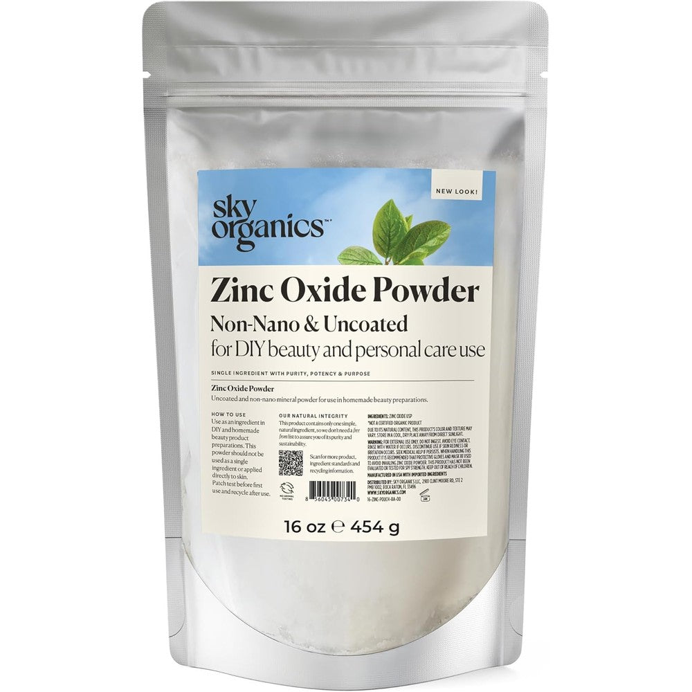 Sky Organics Zinc Oxide Powder front view packaging of cosmetic grade mineral powder for DIY skincare