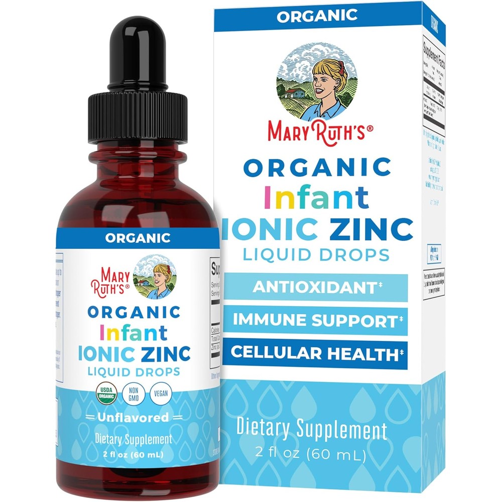 MaryRuth Organics Organic Infant Ionic Zinc Liquid Drops bottle front view showing clean organic product labeling