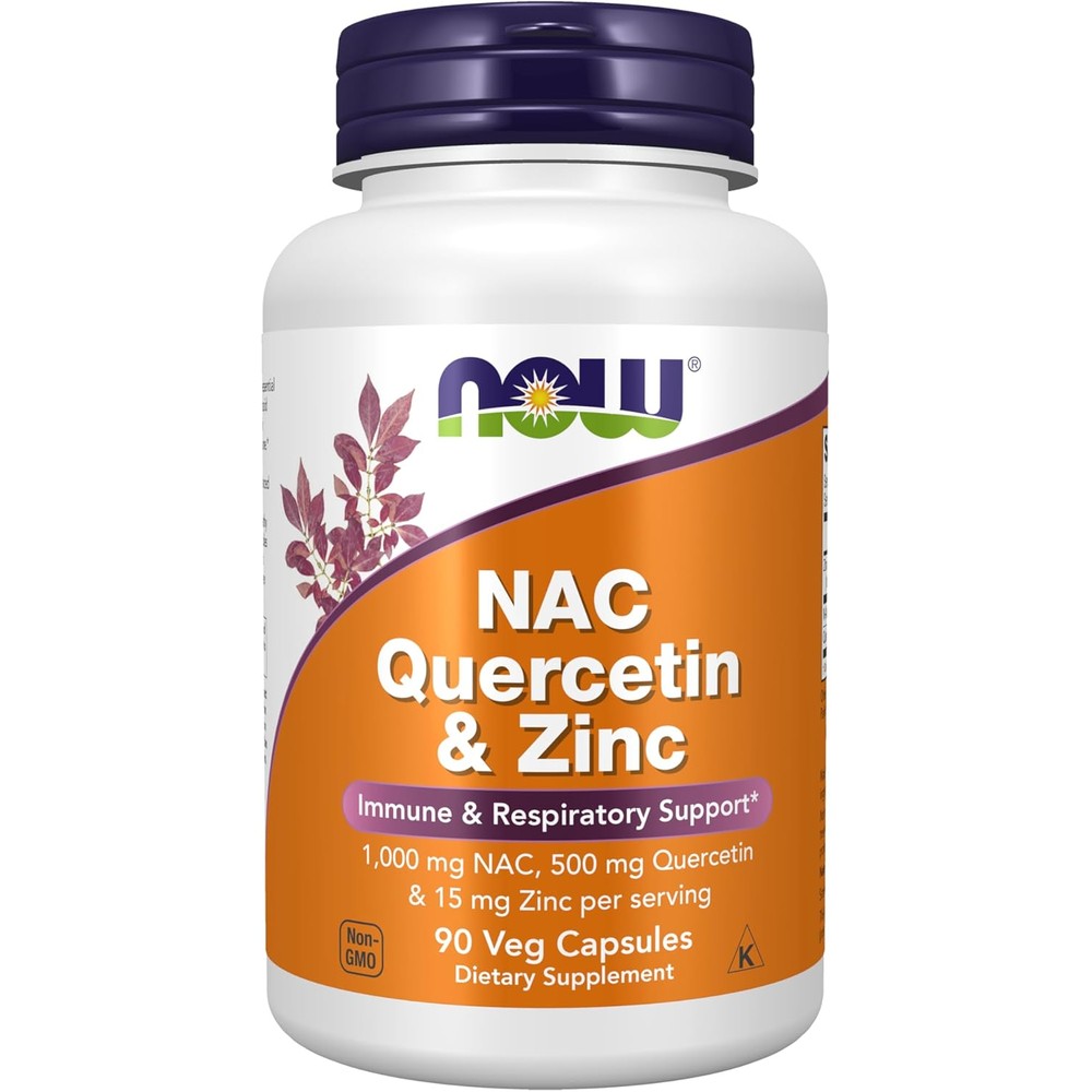 NOW Foods NAC Quercetin & Zinc 90 veg capsules for immune and respiratory health