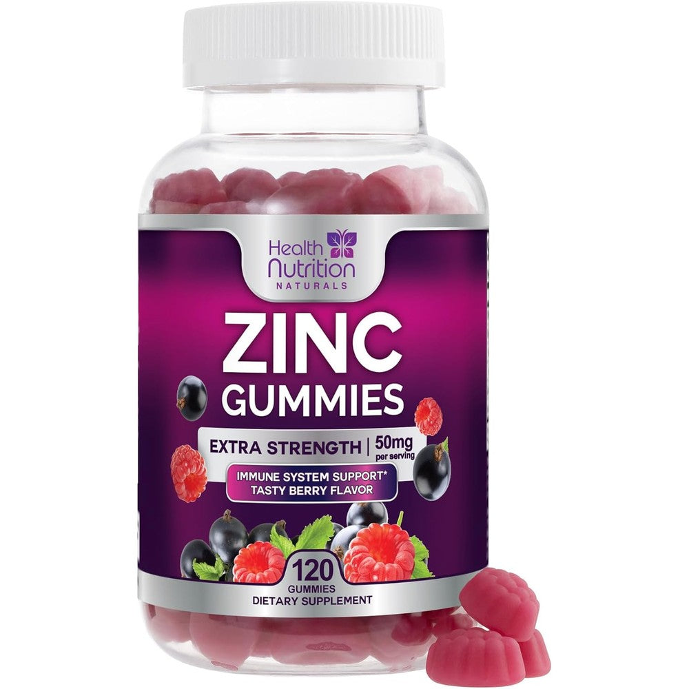 Health Nutrition Naturals Zinc Gummies 50mg for immune and skin health support