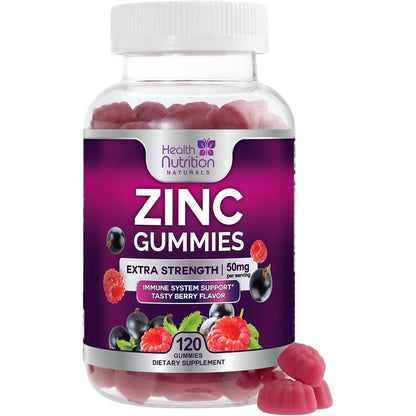 Health Nutrition Naturals Zinc Gummies 50mg for immune and skin health support