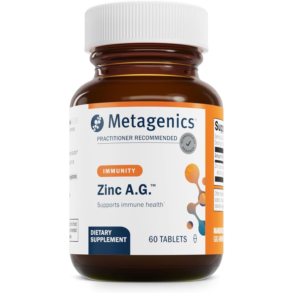 Metagenics Zinc AG 60 Tablets front view bottle for premium immune support