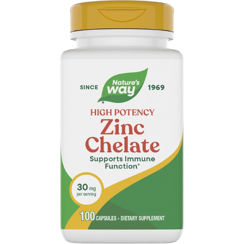Nature's Way Zinc Chelate 100 Capsules front bottle view for immune support