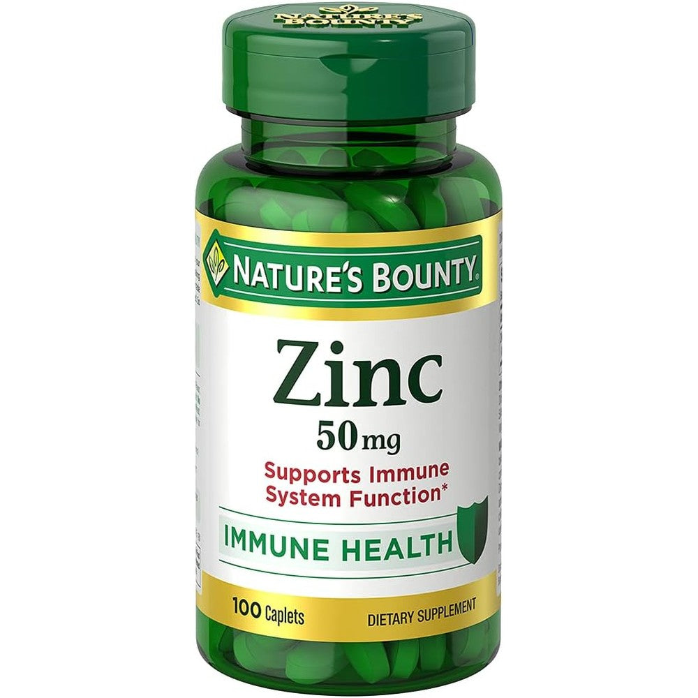 Nature's Bounty Zinc 50mg 100 Caplets front view bottle for authentic immune support supplement in India