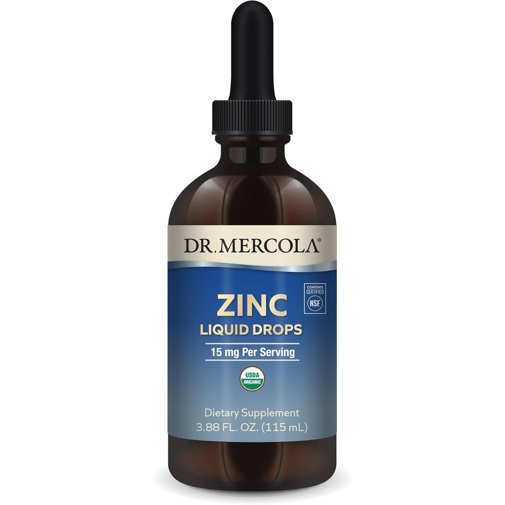 Dr. Mercola USDA Organic Zinc Liquid Drops 115 mL front bottle view for daily immune defense