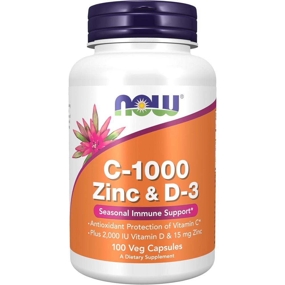 NOW Foods Vitamin C-1000 Zinc & D-3 100 veg capsules for immune support