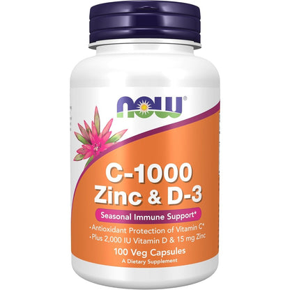 NOW Foods Vitamin C-1000 Zinc & D-3 100 veg capsules for immune support
