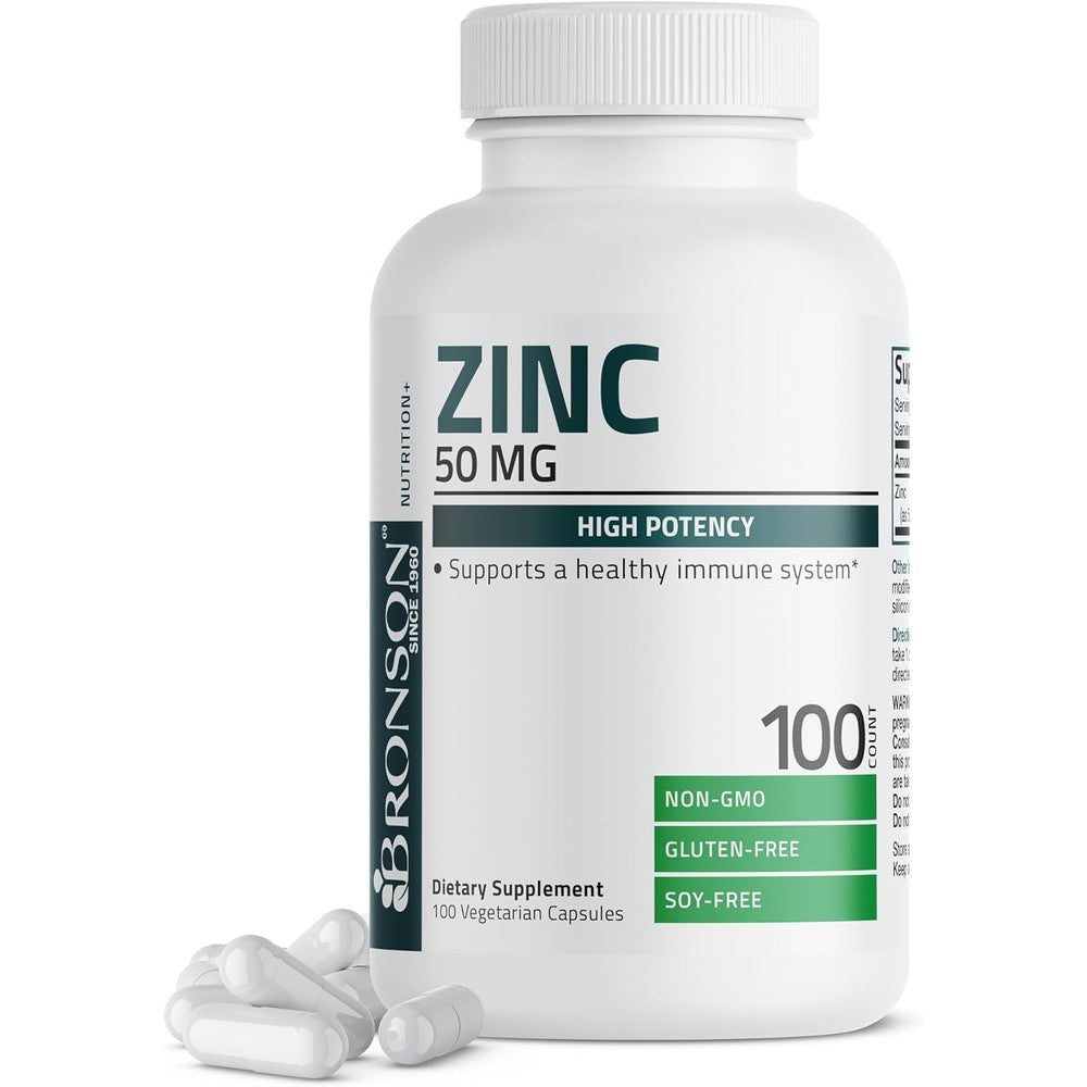 Bronson Zinc 50 Milligrams Complex front view bottle for premium immune support supplement