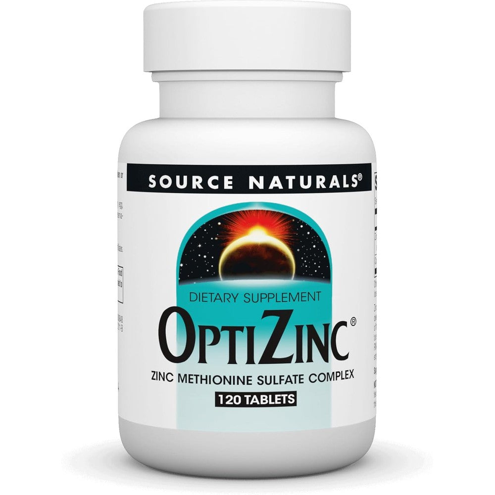 Source Naturals OptiZinc 120 Tablets front bottle view for immune support