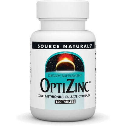 Source Naturals OptiZinc 120 Tablets front bottle view for immune support