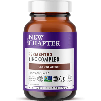 New Chapter Fermented Zinc Complex 90 tablets bottle for immune support and skin health