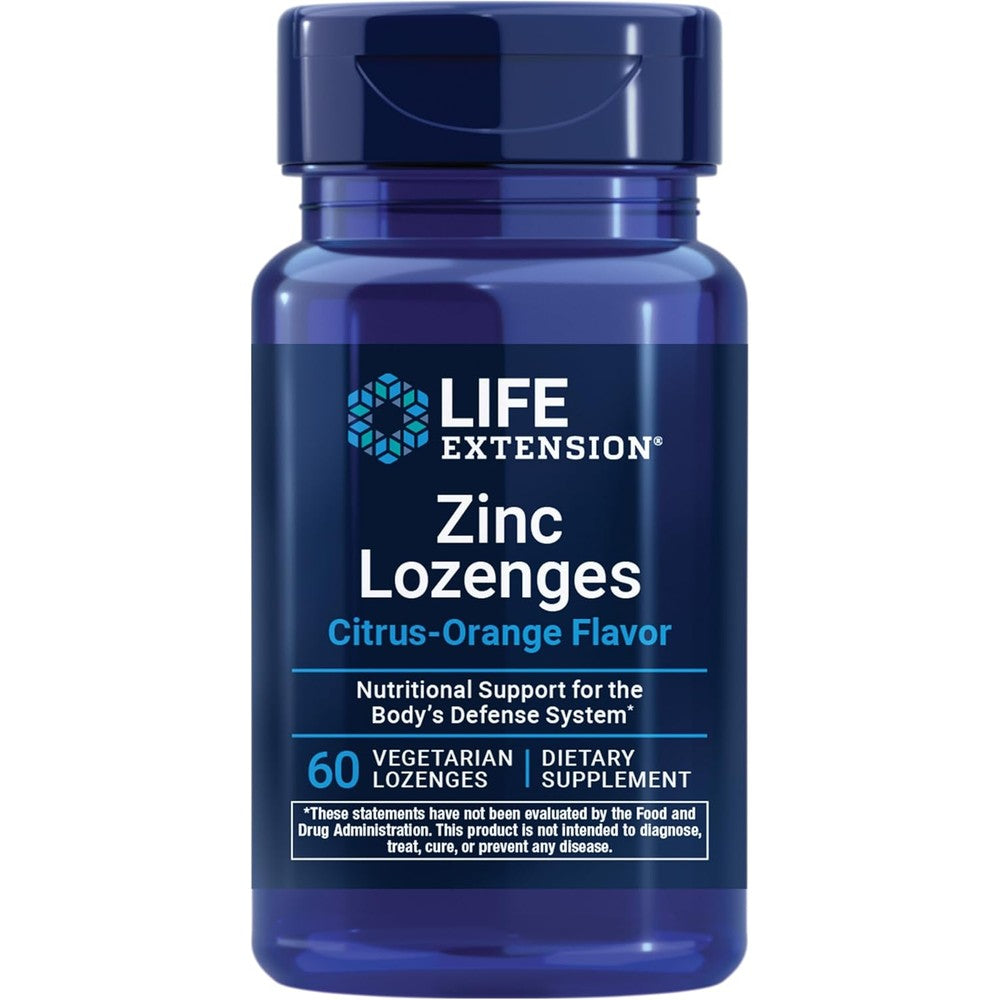 Life Extension Zinc Lozenges Citrus Orange bottle front view premium imported dietary supplement