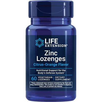 Life Extension Zinc Lozenges Citrus Orange bottle front view premium imported dietary supplement