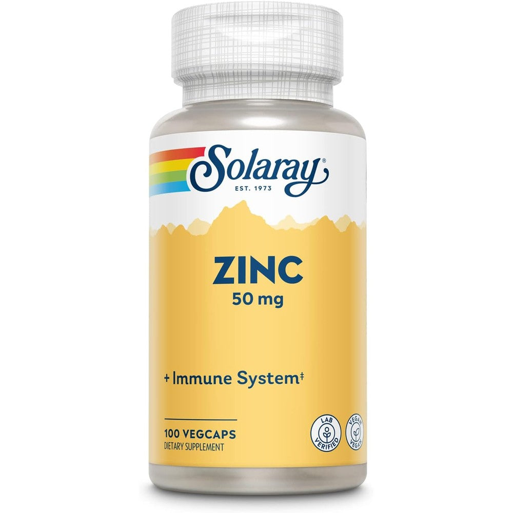 Solaray Zinc 50mg Pumpkin Seed 100 Vegan Capsules front bottle view